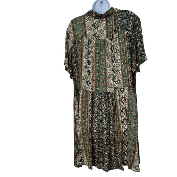 Easel Floral Earthy Geometric Babydoll Dress Sage Green Retro Flair Indie Sz 1X - Picture 6 of 11